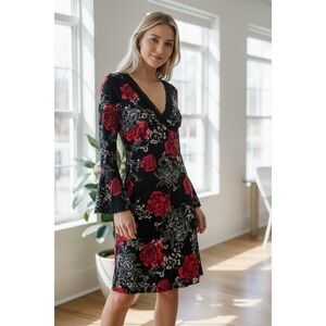 Vintage Wet Seal Dress Sz S Fairy Goddess Lace Trim V-Neck Black Roses Whimsical